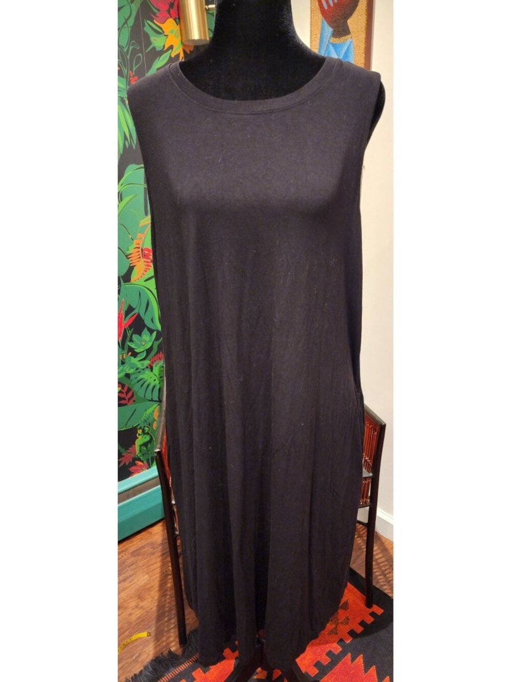 NEW Time And Tru Black Sleeveless Loose-Fit XXL Tank Dress With Side Pockets
